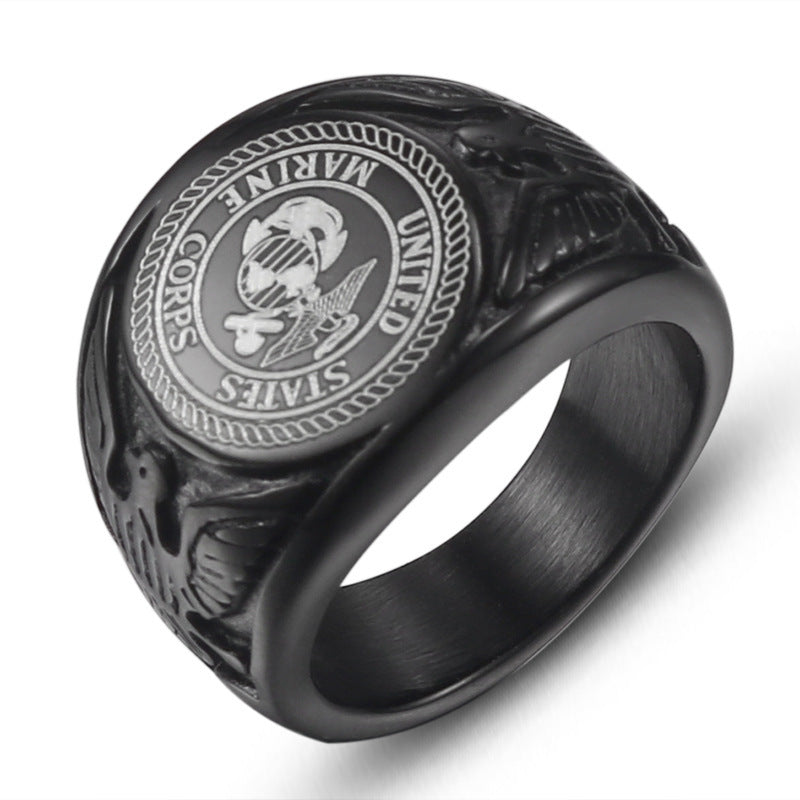 Titanium Steel Marine Corps Ring with Golden Eagle Emblem for Men