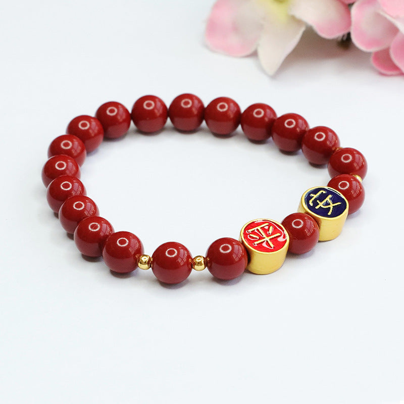 Ethnic Style Purple and Gold Cinnabar Stone Bracelet