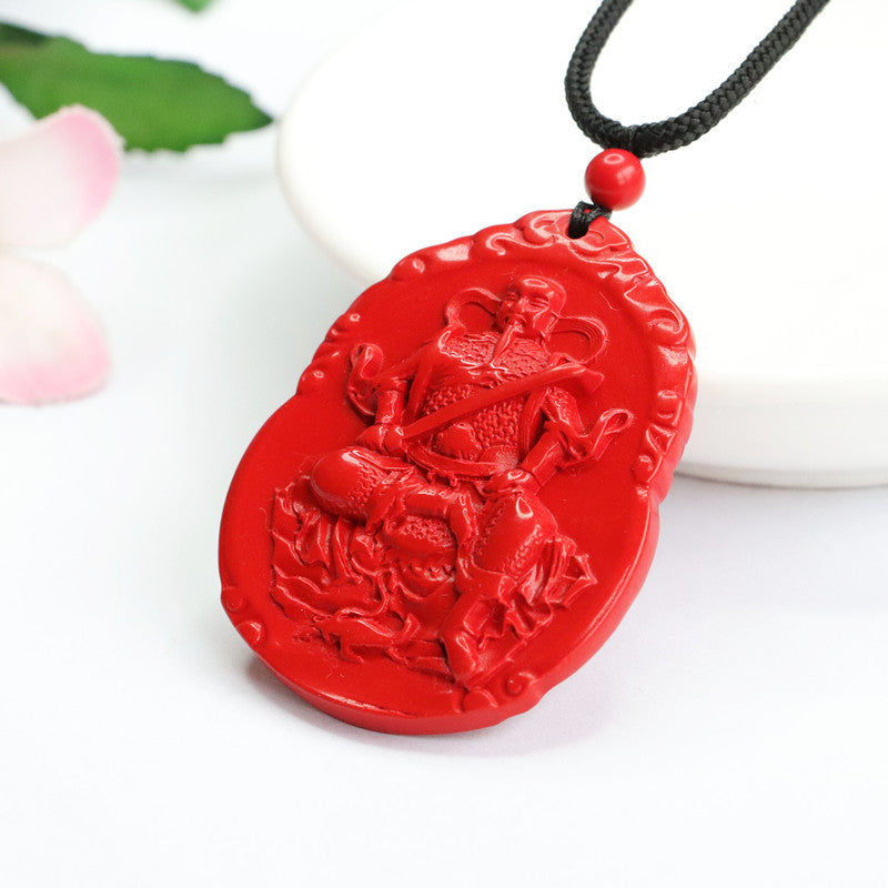 Zhenwu Emperor Inspired Cinnabar Pendant with Red Sand - Sterling Silver Ethnic Jewelry