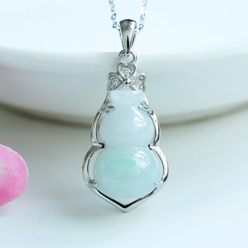 Jade Gourd Zircon Necklace with Sterling Silver Pendant