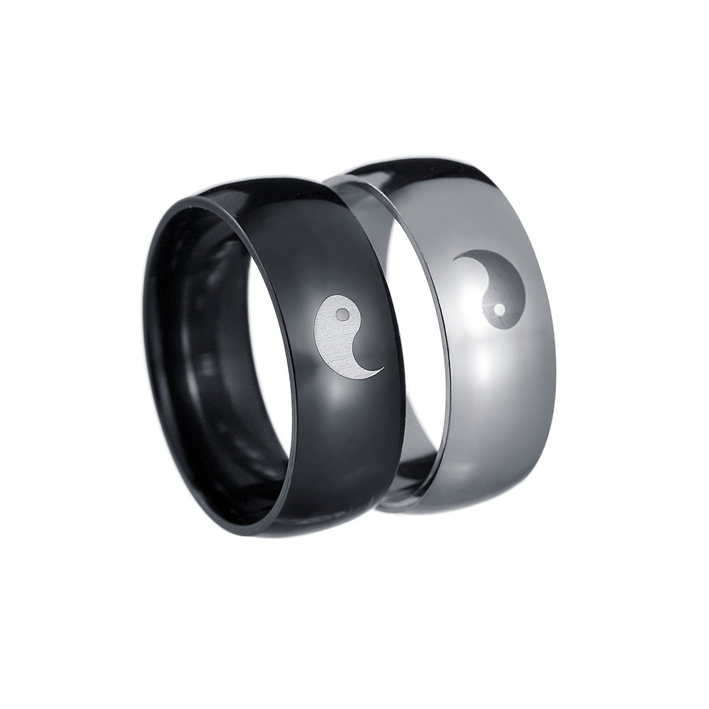 Laser Engraved Bagua Yin Yang Fish Stainless Steel Men's Ring - Everyday Genie Collection