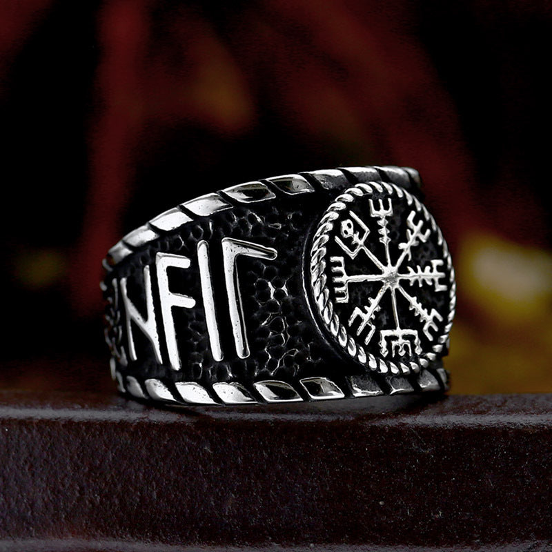 Viking Rune-Inspired Titanium Steel Letter Ring for Men - Wholesale Retro Style