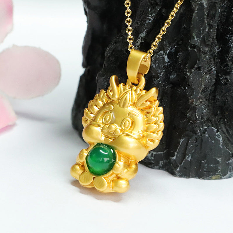 Green Chalcedony Dragon Baby Pendant - Sterling Silver and Gemstone Jewelry