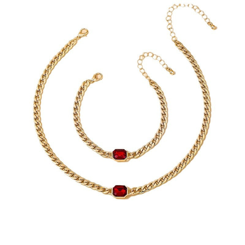 Fiery Red Stone Jewelry Set - European Style, Elegant Design - Perfect for Special Occasions!