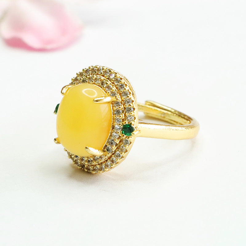 Honey Amber Beeswax Sterling Silver Halo Ring