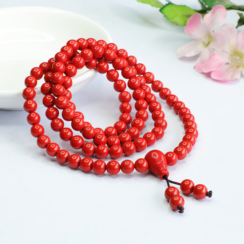 Cinnabar Red Sand Multi-ring Bracelet with 108 Beads Necklace