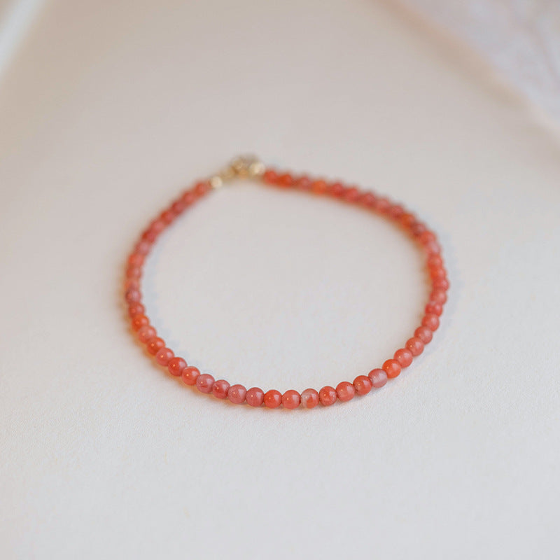 Red Agate Stackable Bracelet with 14k Gold Plated Lucky Beads