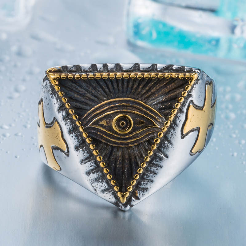 Retro Stainless Steel Freemason Devil's Eye Open Ring for Men - Wholesale Jewelry Collection