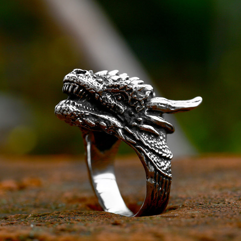 Titanium Steel Retro Dragon Ring for Men - Wholesale Stainless Steel Zodiac Jewelry