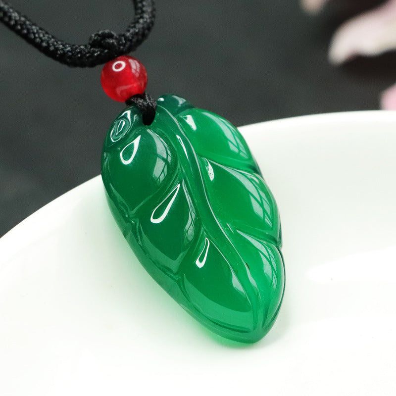 Natural Iced Green Chalcedony Leaf Pendant Jewelry