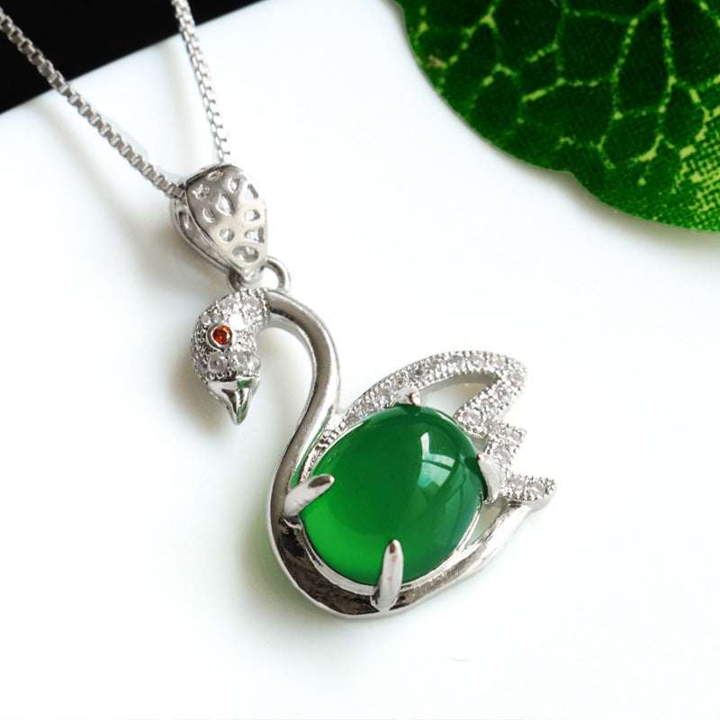 Swan Pendant Jewelry with Green Chalcedony and Zircon