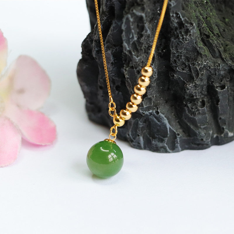 Jade Pendant and Jasper Bead Necklace with Sterling Silver