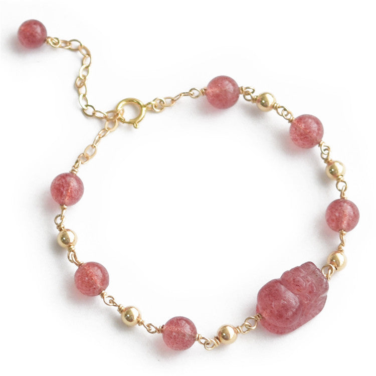 Strawberry Crystal Carving Sterling Silver Bracelet - Fortune's Favor