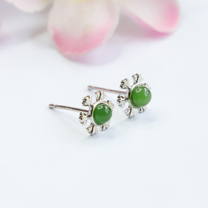 Sterling Silver Jasper Snowflake Jade Stud Earrings