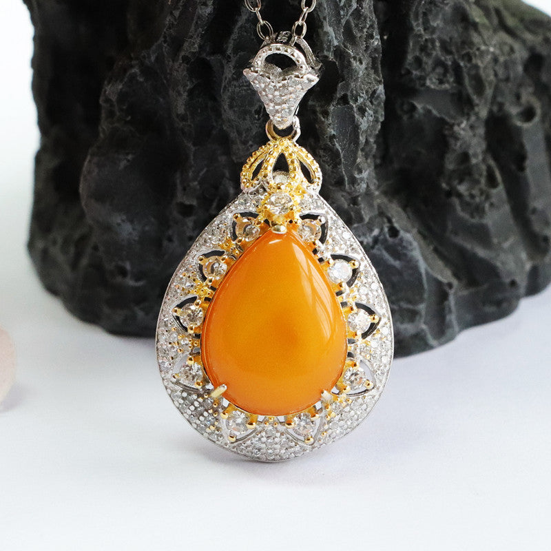 Sterling Silver Fortune's Favor Necklace with Beeswax Amber Pendant