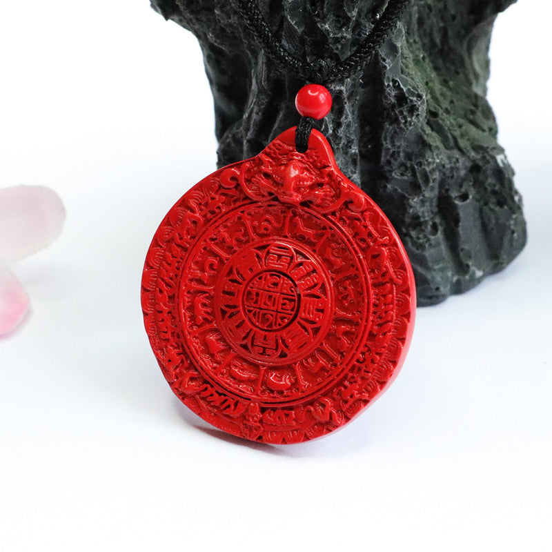 Bagua Cinnabar Peace Pendant with Red Sand Stone - Sterling Silver