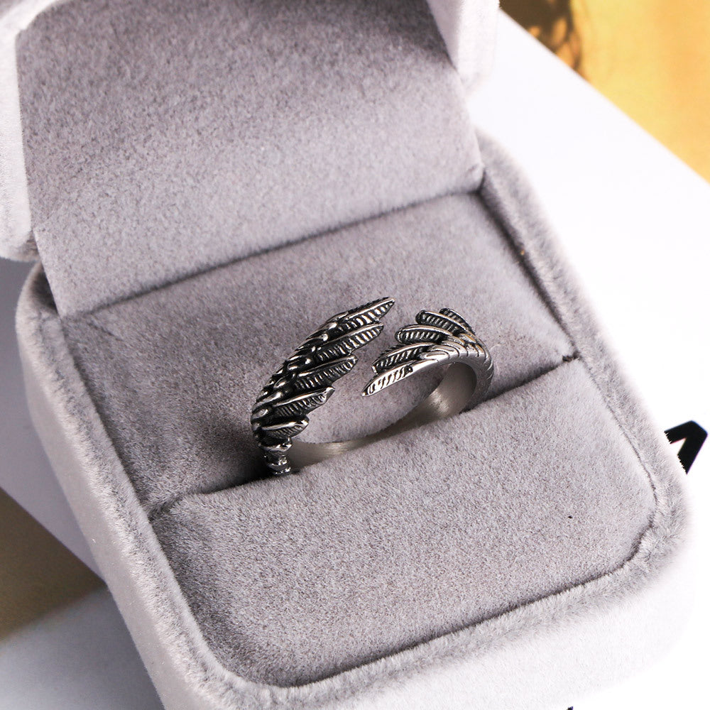 Elegant Feather-Inspired Open Ring in Premium Titanium Steel for Unisex Wear