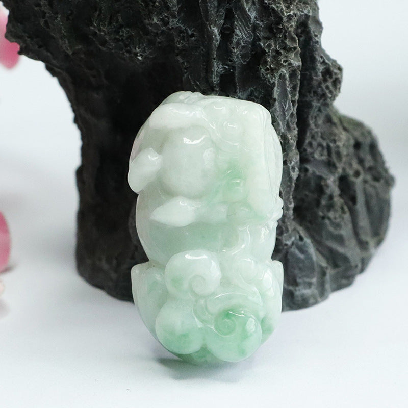 Jade Pixiu Flower Pendant in Sterling Silver