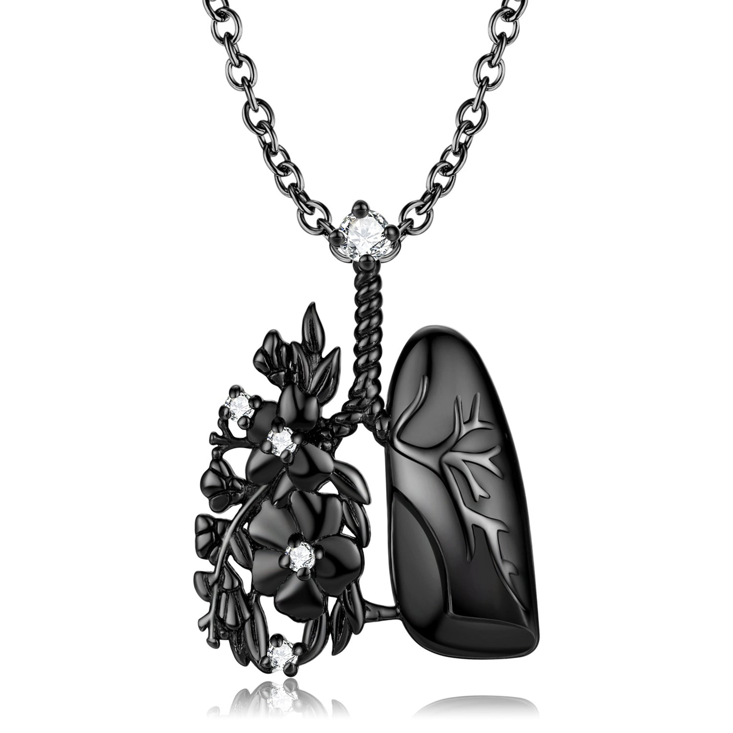 Black Lung and Flower Pendant Silver Necklace