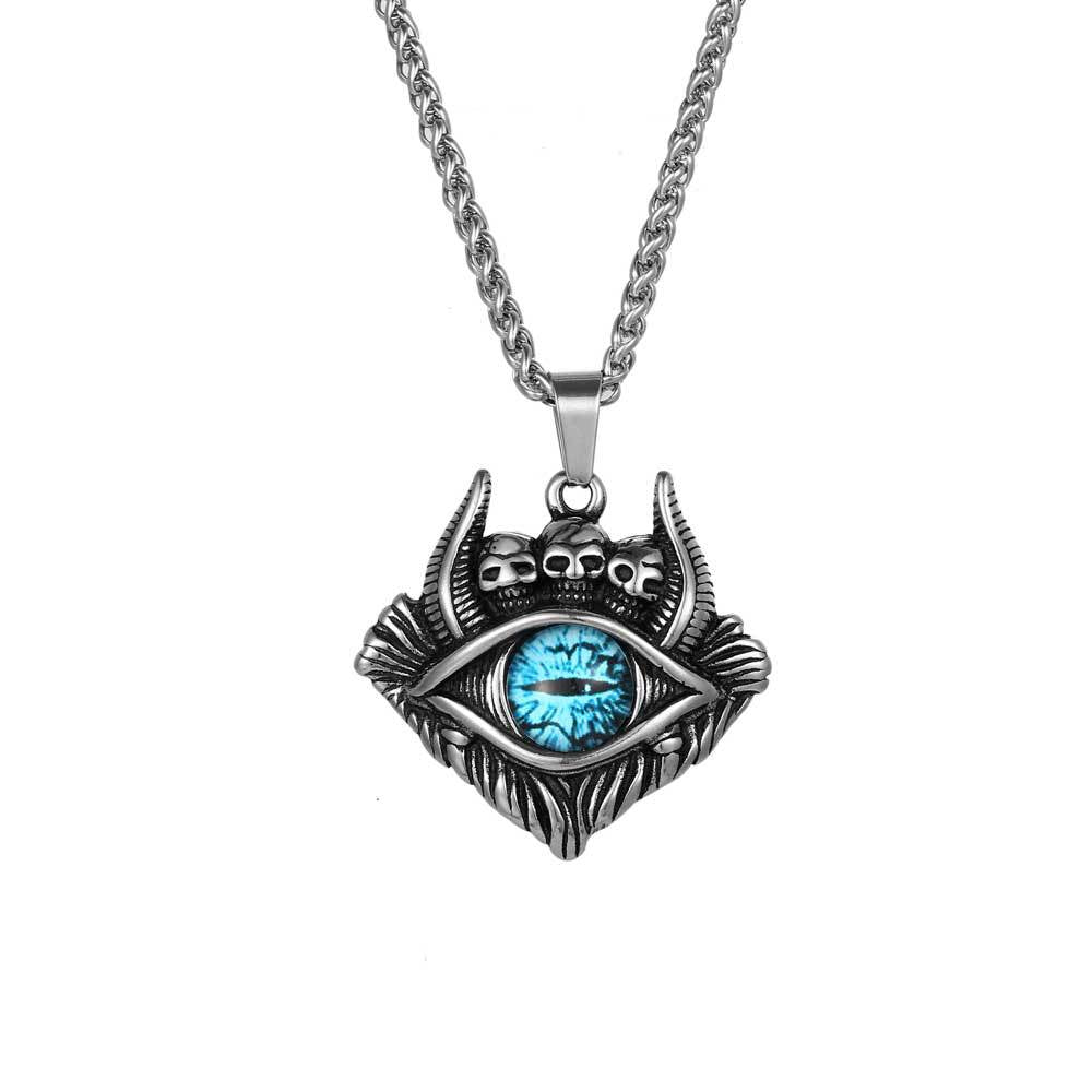 Titanium Steel Blue-Eyed Skull Pendant Necklace for Men - Hip-Hop Rock Style