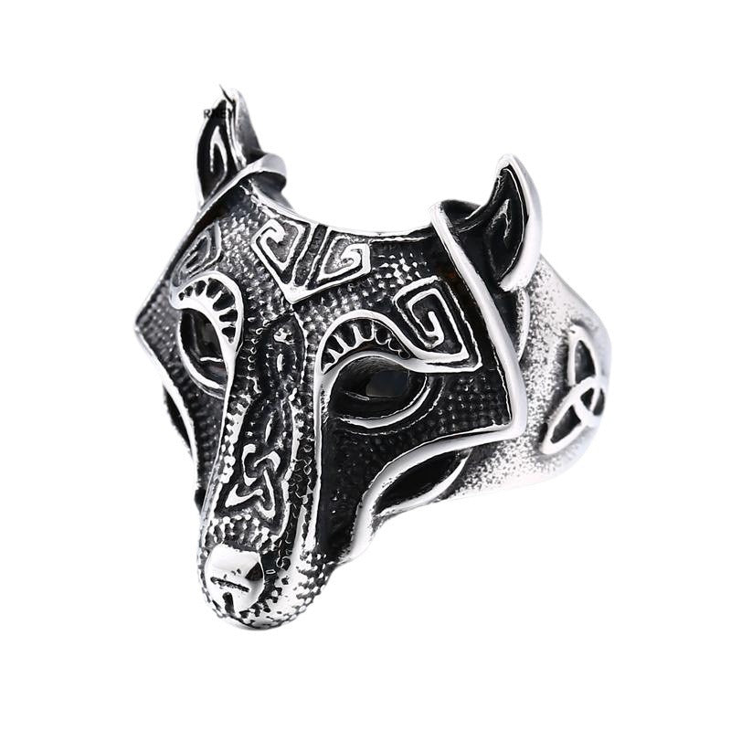 Titanium Steel Viking Wolf Head Ring for Men - European and American Trade Jewelry