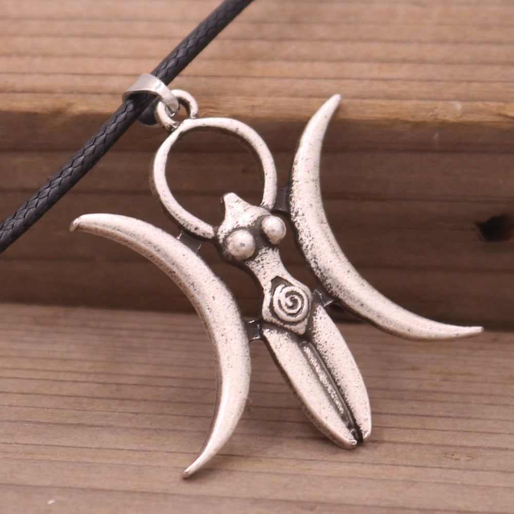 Mystical Moon Goddess Fertility Necklace - Vintage Silver Pendant for Men