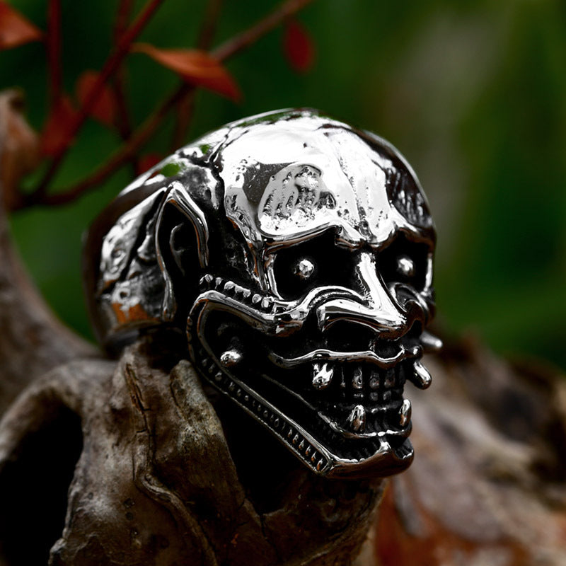 Punk-Inspired Stainless Steel Skull Ring for Men - Retro Prajna Design, Sizes 7-13