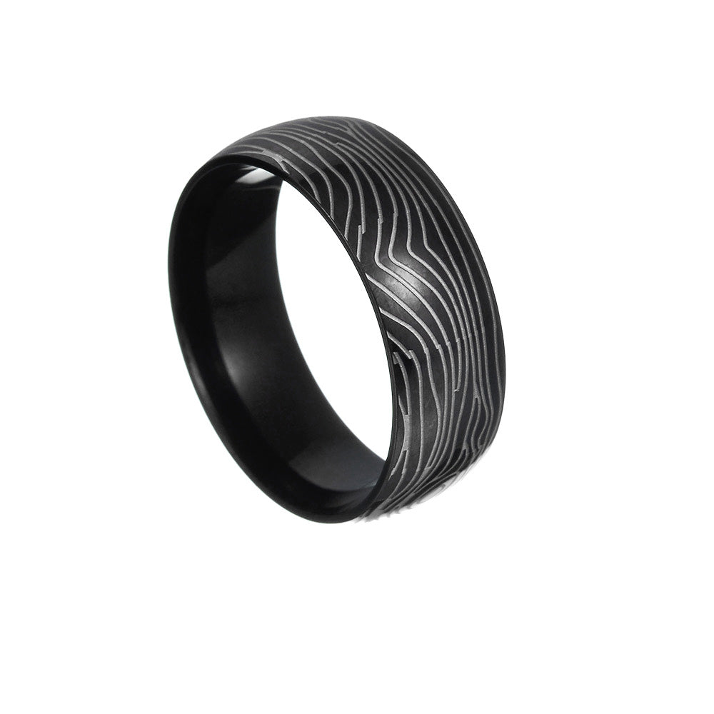 Titanium Steel Ring with Damascus Steel Design - Men's Spherical Ring