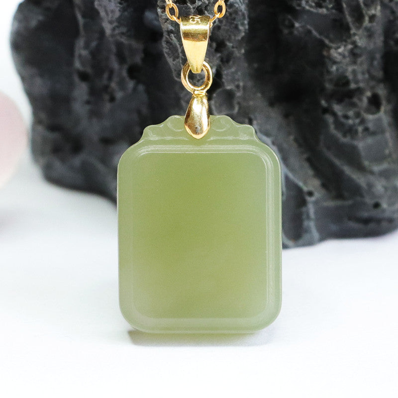 Luxurious Square Sterling Silver Pendant with Exquisite Hetian Jade