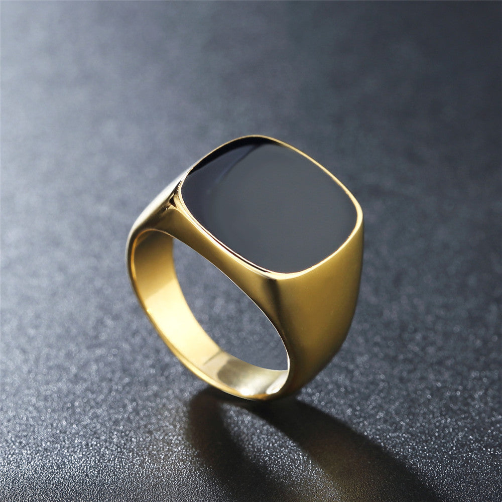 European and American Men's Titanium Steel Square Black Drop Oil Ring