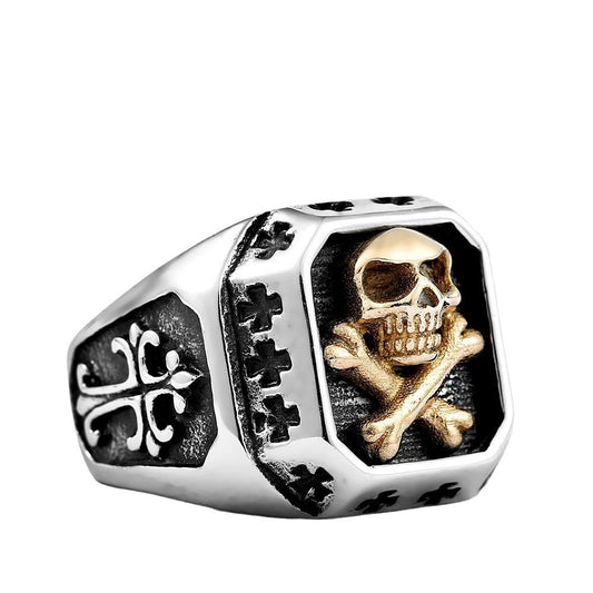 Vintage-Inspired Stainless Steel Skull Ring for Men - Titanium Steel Cross Punk Style