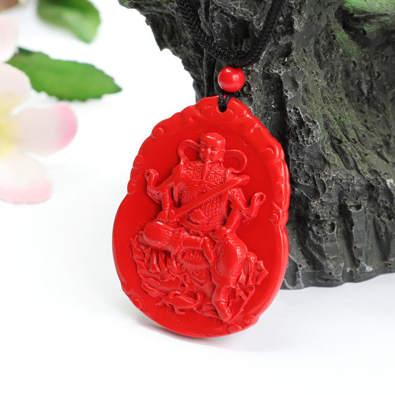 Zhenwu Emperor Inspired Cinnabar Pendant with Red Sand - Sterling Silver Ethnic Jewelry