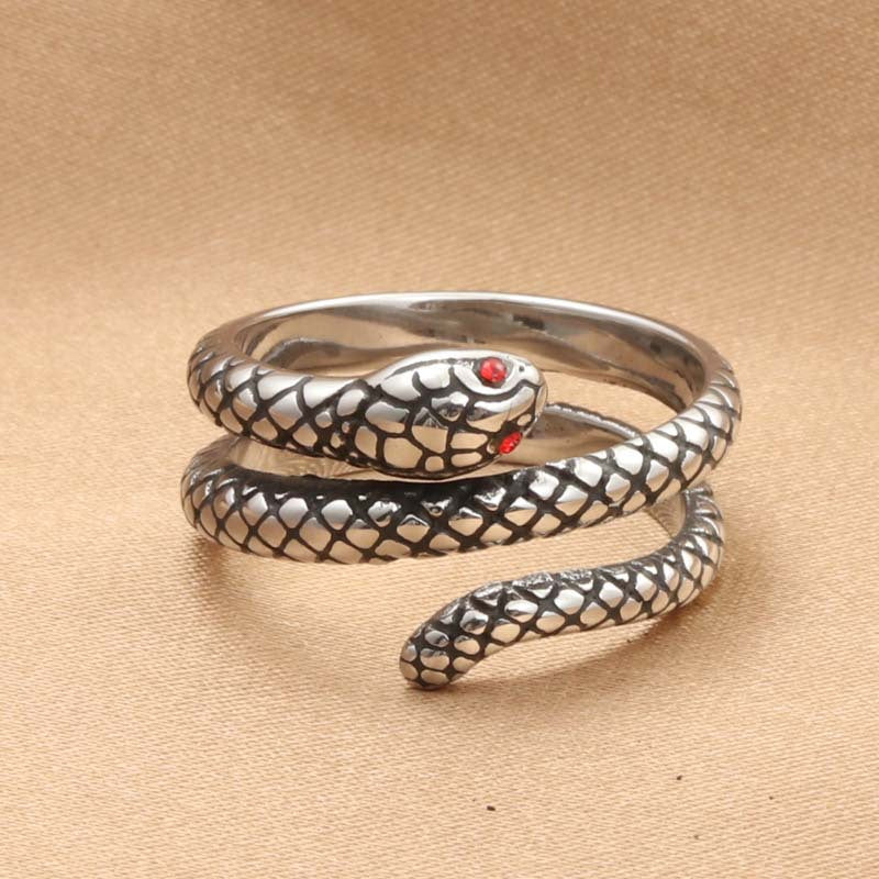 Retro Red Eye Snake Ring for Men - Titanium Steel Jewelry from Manufacturer