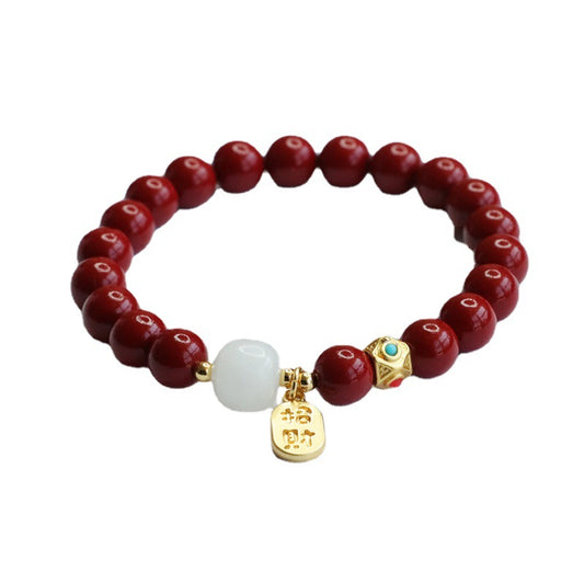 Lucky Blessings Cinnabar and White Jade Bracelet