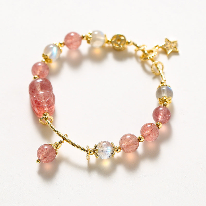 Strawberry Crystal Beaded Bracelet with Sterling Silver - Fortune's Favor Collection