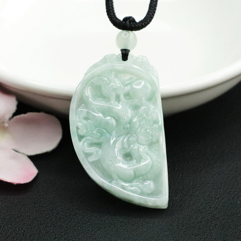 Dragon and Phoenix Jade Pendant Set - Sterling Silver Jade Jewelry