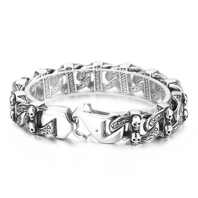 Retro Skull Cuban Chain Bracelet for Men - Hipster Style in Titanium Steel with Spring Buckle