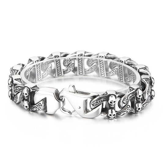 Retro Skull Cuban Chain Bracelet for Men - Hipster Style in Titanium Steel with Spring Buckle