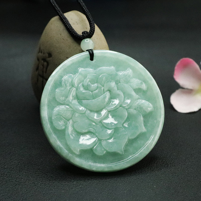 Exquisite Natural Jade Rose Sterling Silver Pendant - Fortune's Favor