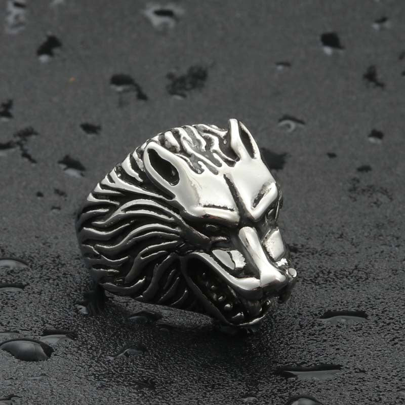 Titanium Steel Wolf Head Ring - Retro Hipster Punk Jewelry for Men