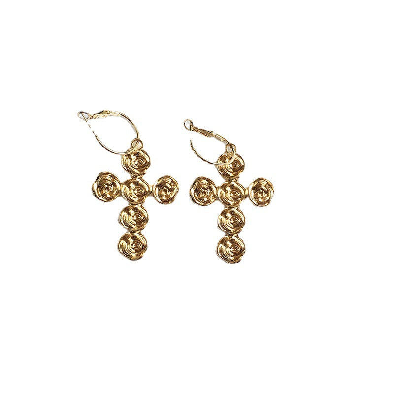 Retro Rose Alloy Earrings with European and American Flair for Women