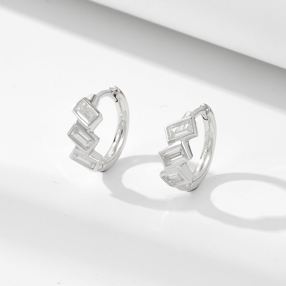 Retro Rectangle Zircons Silver Hoop Earrings