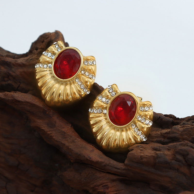 Luxurious Palace Burgundy and Gold Earrings with Vintage French Charm