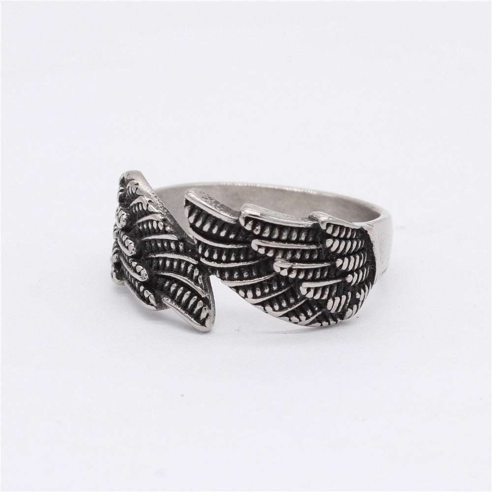 Everyday Genie Titanium Steel Angel Wings Feather Rings for Men and Women