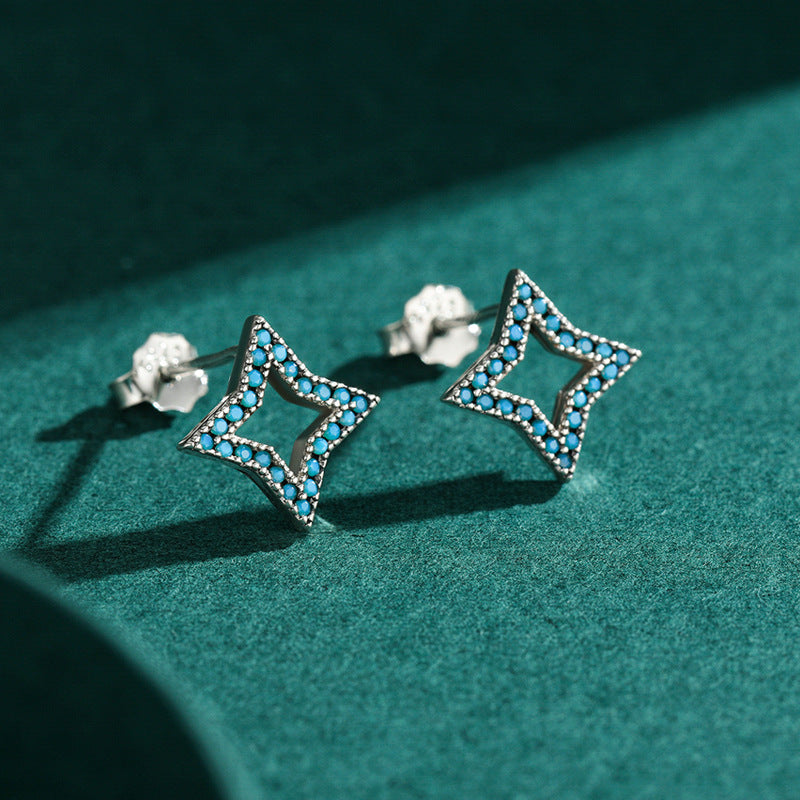 Stunning S925 Sterling Silver Turquoise Star Earrings for Fashion-Forward Women