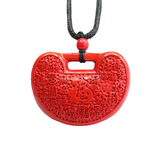 Red Sand Cinnabar Pendant Necklace Ruyi Blessing Lock Pendant