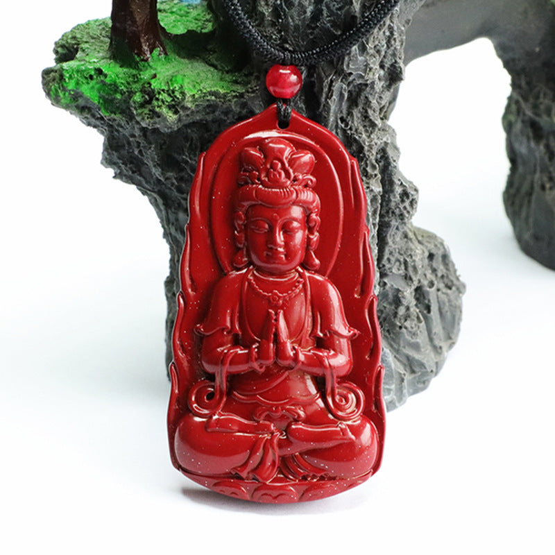 Vermilion Sand Pendant Purple Gold Sand Carving Guanyin Bodhisattva Pendant