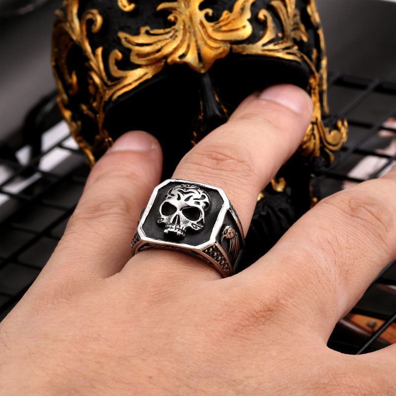 Men's Titanium Steel Skull Ring - Edgy Stainless Steel Jewelry, Sizes 7-13