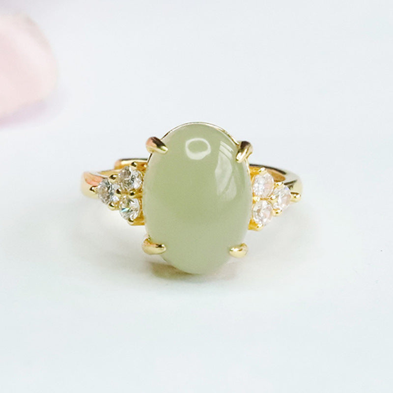 Stunning Sterling Silver and Hetian Jade Zircon Ring