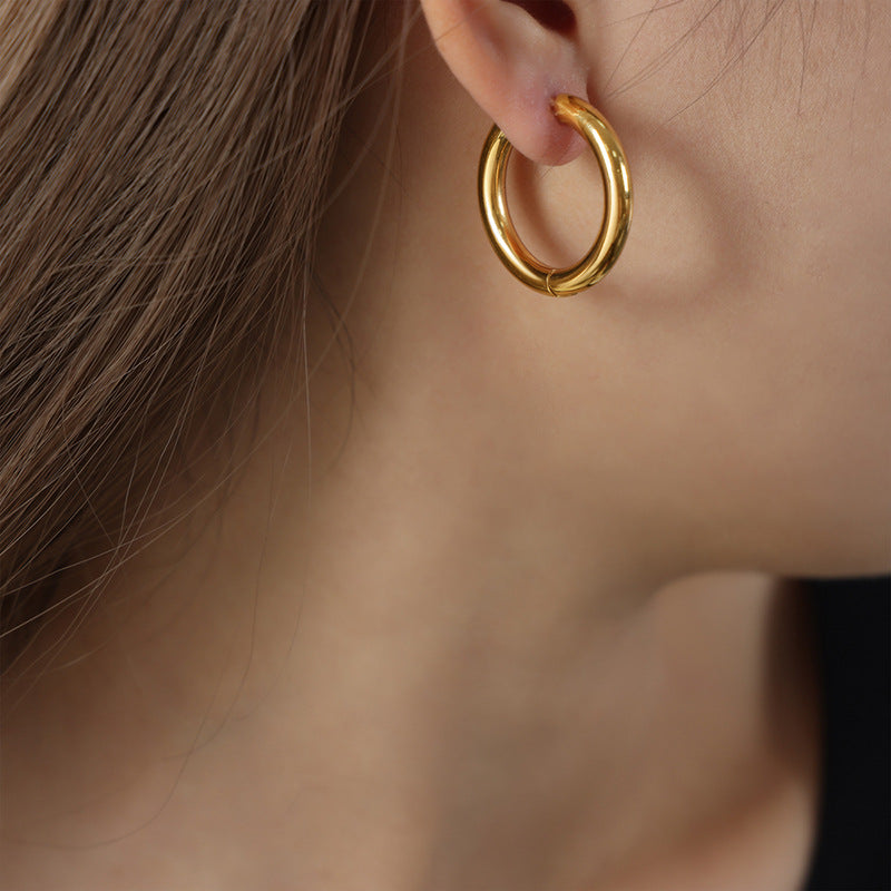 Golden Cross-Border Circular Earrings: Elegant Titanium Steel Jewelry for Women